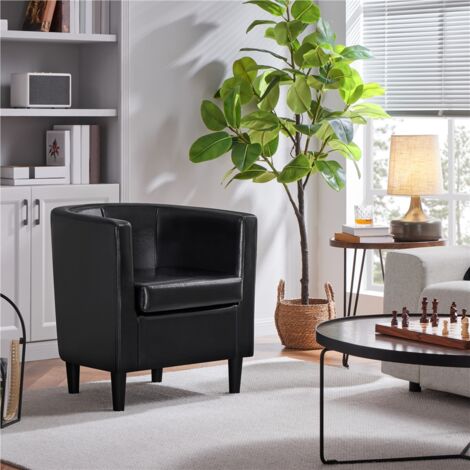 Yaheetech Barrel-shaped Chair Accent Arm Chair Faux Leather Upholstered Club Chair, Black