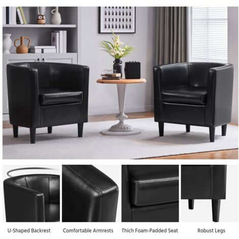 Yaheetech Barrel-shaped Chair Accent Arm Chair Faux Leather Upholstered Club Chair, Black