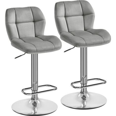 Yaheetech 2PCS Adjustable Bar Stools Velvet Swivel Bar Chair, Light Gray