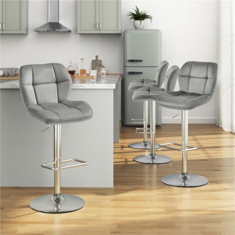 Yaheetech 2PCS Adjustable Bar Stools Velvet Swivel Bar Chair, Light Gray