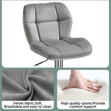Yaheetech 2PCS Adjustable Bar Stools Velvet Swivel Bar Chair, Light Gray