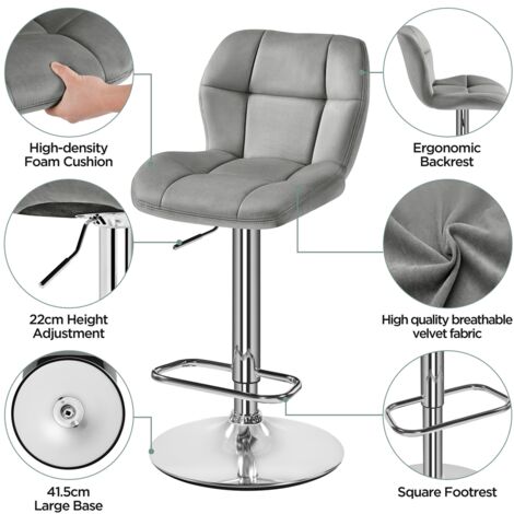 Yaheetech 2PCS Adjustable Bar Stools Velvet Swivel Bar Chair, Light Gray