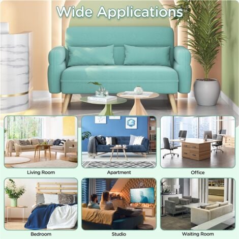 Yaheetech Small Fabric Loveseat Sofa with Lumbar Pillows Modern 2 Seater Sofa Couch, Aquamarine