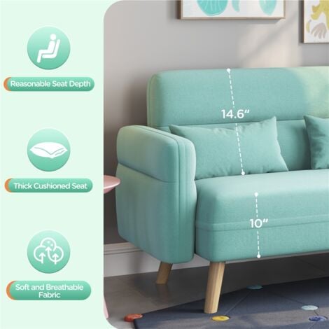 Yaheetech Small Fabric Loveseat Sofa with Lumbar Pillows Modern 2 Seater Sofa Couch, Aquamarine