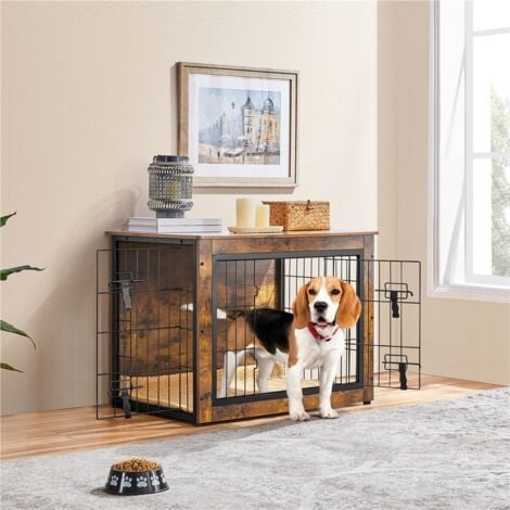 Yaheetech Dog Crate Furniture For Medium-sized Dogs Multi-functional Wooden Dog Kennel, Rustic Brown