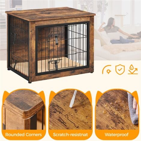 Yaheetech Dog Crate Furniture For Medium-sized Dogs Multi-functional Wooden Dog Kennel, Rustic Brown