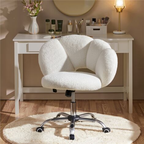 Yaheetech Boucle Upholstered Desk Chair Rolling Armless Computer Chair, White