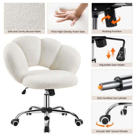 Yaheetech Boucle Upholstered Desk Chair Rolling Armless Computer Chair, White