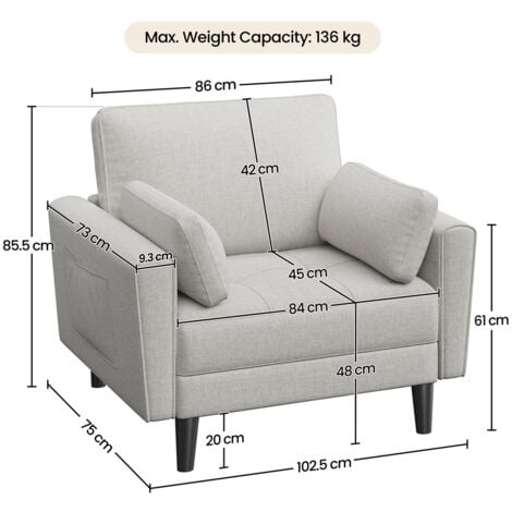 Yaheetech Tufted Oversized Armchair, Comfy Fabric Accent Chair