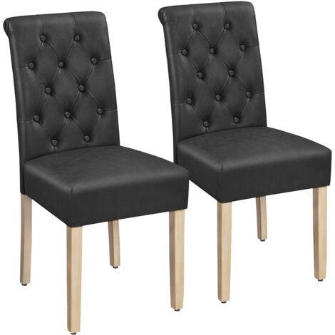 Yaheetech 2pcs PU Leather Dining Chairs with Solid Wood Legs, Dark Grey