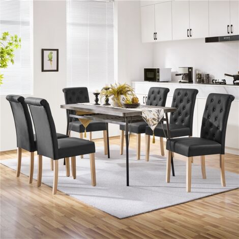 Yaheetech 2pcs PU Leather Dining Chairs with Solid Wood Legs, Dark Grey