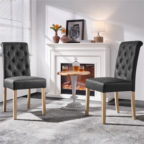 Yaheetech 2pcs PU Leather Dining Chairs with Solid Wood Legs, Dark Grey
