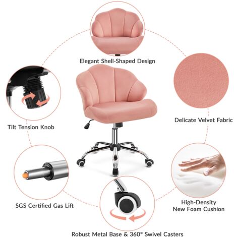 Yaheetech Velvet Desk Chair with Tufted Shell Shaped Back, Pink
