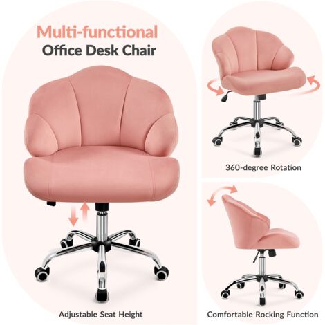Yaheetech Velvet Desk Chair with Tufted Shell Shaped Back, Pink