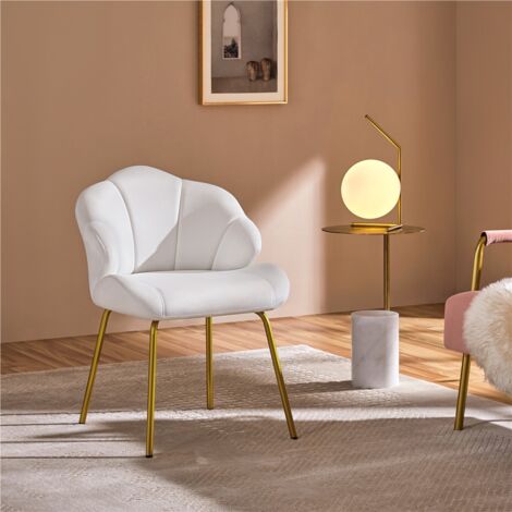 Yaheetech Shell-shaped Velvet Accent Chair with Golden Metal Legs. White