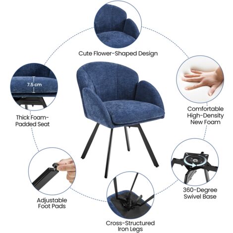 Yaheetech Flower Shaped Accent Chair with Removable Seat Cushion, Blue