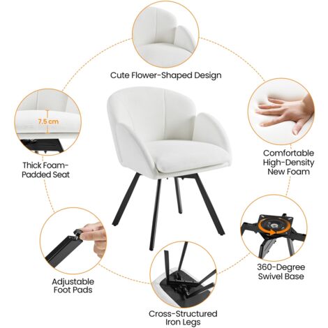Yaheetech Flower Shaped Accent Chair with Removable Seat Cushion, White