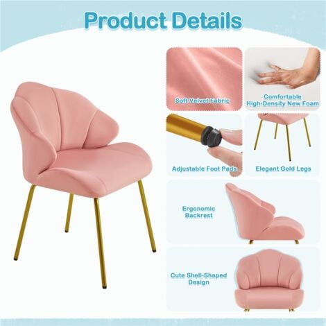 Yaheetech Velvet Accent Chair with Golden Metal Legs, Pink