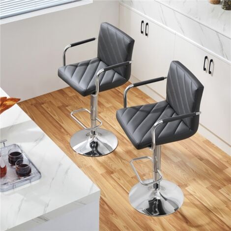 Yaheetech Modern Faux Leather Bar Stools with Backrest, Set of 2, Dark Grey