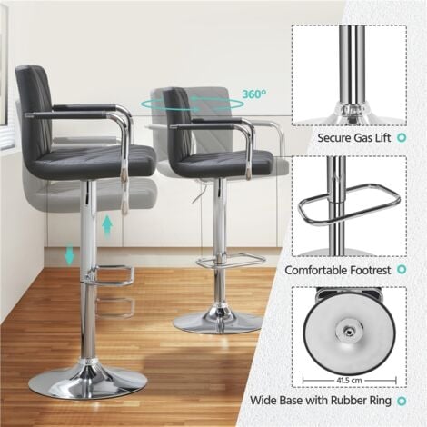 Yaheetech Modern Faux Leather Bar Stools with Backrest, Set of 2, Dark Grey