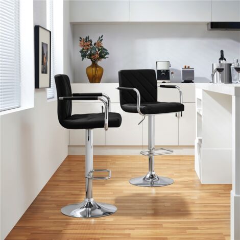 Yaheetech Modern Faux Leather Bar Stools with Backrest, Set of 2, Black