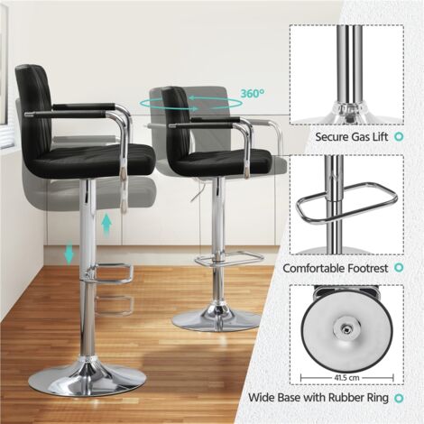 Yaheetech Modern Faux Leather Bar Stools with Backrest, Set of 2, Black