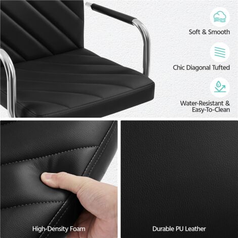 Yaheetech Modern Faux Leather Bar Stools with Backrest, Set of 2, Black