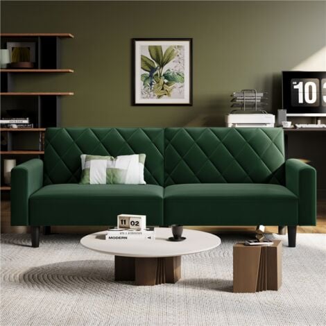 Yaheetech Velvet Sofa Bed with Diamond Tufted Design, Green