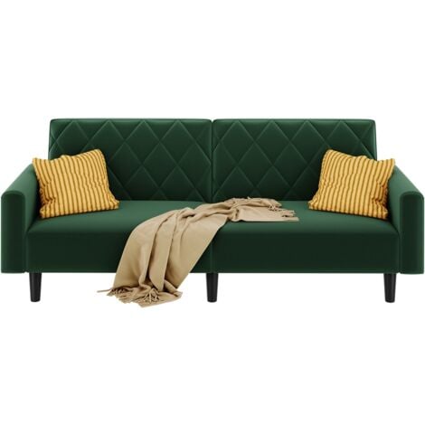 Yaheetech Velvet Sofa Bed with Diamond Tufted Design, Green