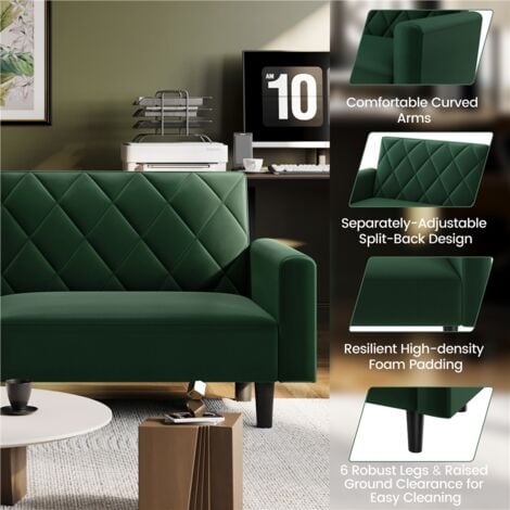 Yaheetech Velvet Sofa Bed with Diamond Tufted Design, Green