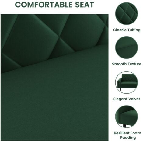 Yaheetech Velvet Sofa Bed with Diamond Tufted Design, Green