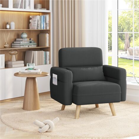 Yaheetech Modern Fabric Accent Chair with Rubberwood Legs, Dark Grey