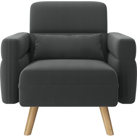 Yaheetech Modern Fabric Accent Chair with Rubberwood Legs, Dark Grey