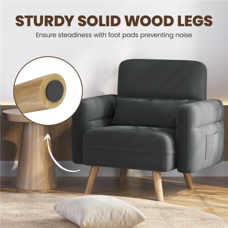 Yaheetech Modern Fabric Accent Chair with Rubberwood Legs, Dark Grey