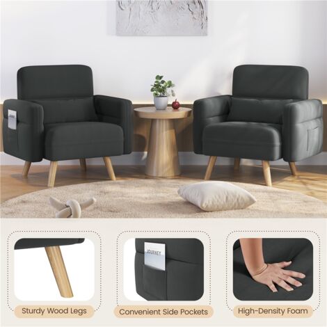 Yaheetech Modern Fabric Accent Chair with Rubberwood Legs, Dark Grey