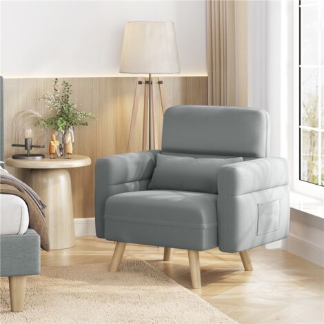 Yaheetech Modern Fabric Accent Chair with Rubberwood Legs, Light Grey