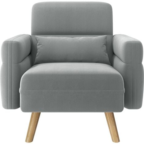 Yaheetech Modern Fabric Accent Chair with Rubberwood Legs, Light Grey