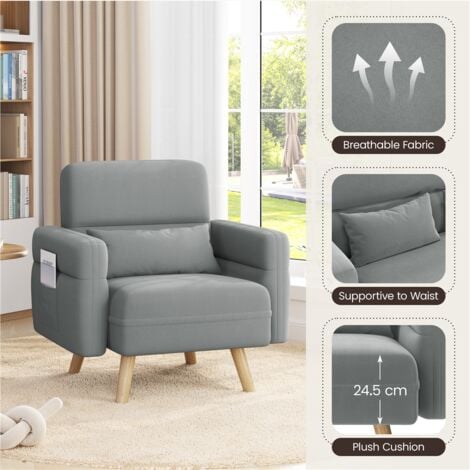 Yaheetech Modern Fabric Accent Chair with Rubberwood Legs, Light Grey