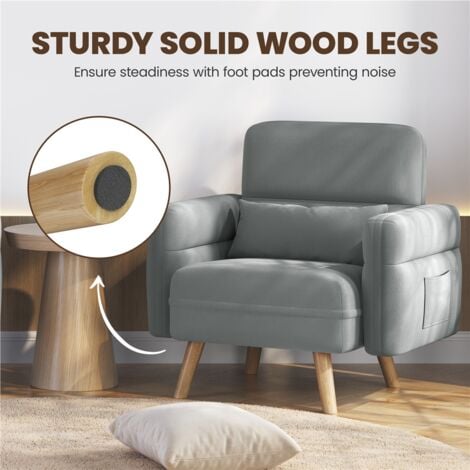 Yaheetech Modern Fabric Accent Chair with Rubberwood Legs, Light Grey