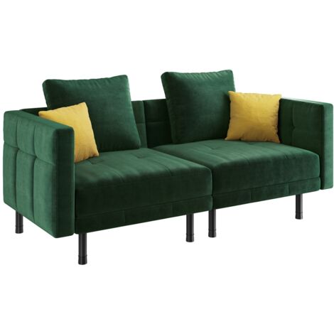 Yaheetech Velvet Convertible Sofa Bed with 4 Pillows, Green