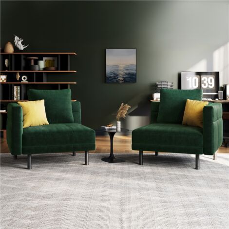 Yaheetech Velvet Convertible Sofa Bed with 4 Pillows, Green