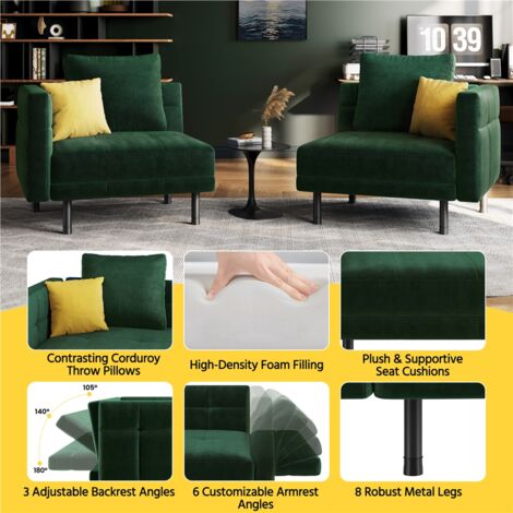 Yaheetech Velvet Convertible Sofa Bed with 4 Pillows, Green