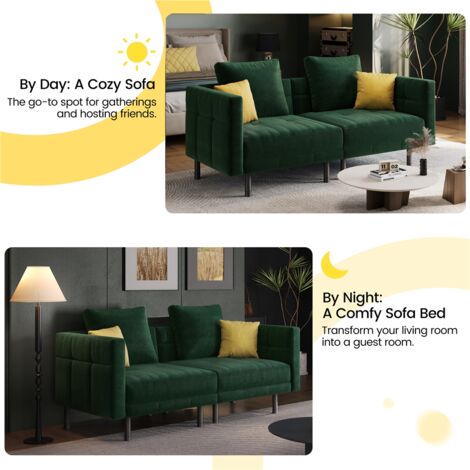 Yaheetech Velvet Convertible Sofa Bed with 4 Pillows, Green