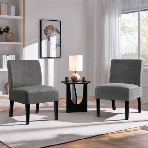 Yaheetech Upholstered Accent Chair with Solid Rubberwood Legs, Grey