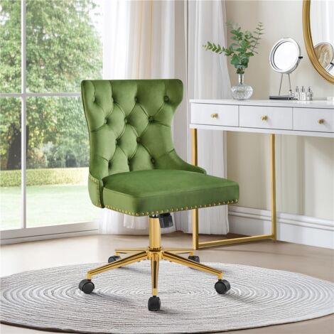 Yaheetech Upholstered Button Tufted Office Chair with Height Adjustable, Green