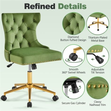 Yaheetech Upholstered Button Tufted Office Chair with Height Adjustable, Green