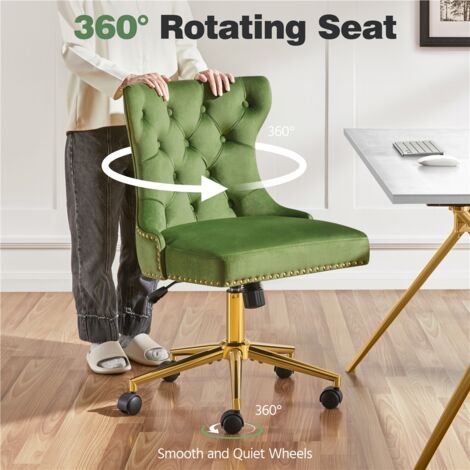 Yaheetech Upholstered Button Tufted Office Chair with Height Adjustable, Green