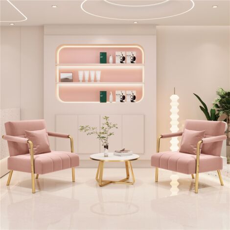 Yaheetech Velvet Accent Armchair with Gold Metal Frame, Pink