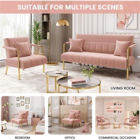 Yaheetech Velvet Accent Armchair with Gold Metal Frame, Pink