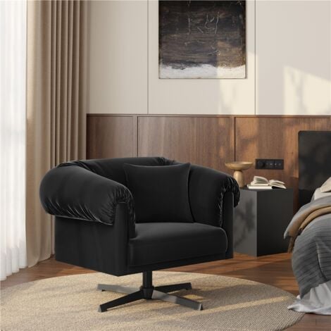 Yaheetech Upholstered Modern Swivel Accent Chair with Padded Armrest, Black